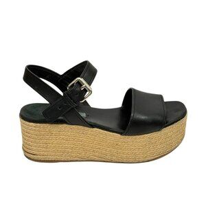 Prada Platform Espadrille Sandals Black Leather Open Toe Size EU 36.5/ US 6.5